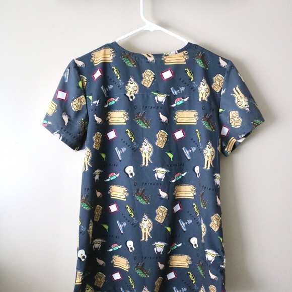 FRIENDS Nurse Scrub Shirt Top by Issac Morris Short Sleeve Women's Small - Picture 2 of 6
